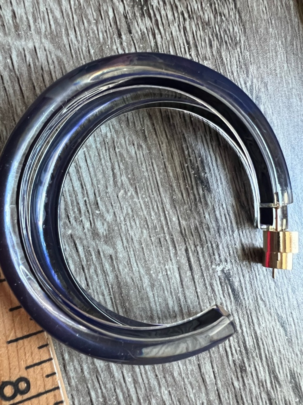 Alison Lou Jelly Navy Blue Lucite Hoop Bracelet with Gold Clasp